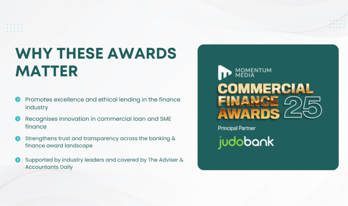 Infographic explaining the importance of the Commercial Finance Awards 2025, focusing on excellence, innovation, transparency, and industry recognition in finance.